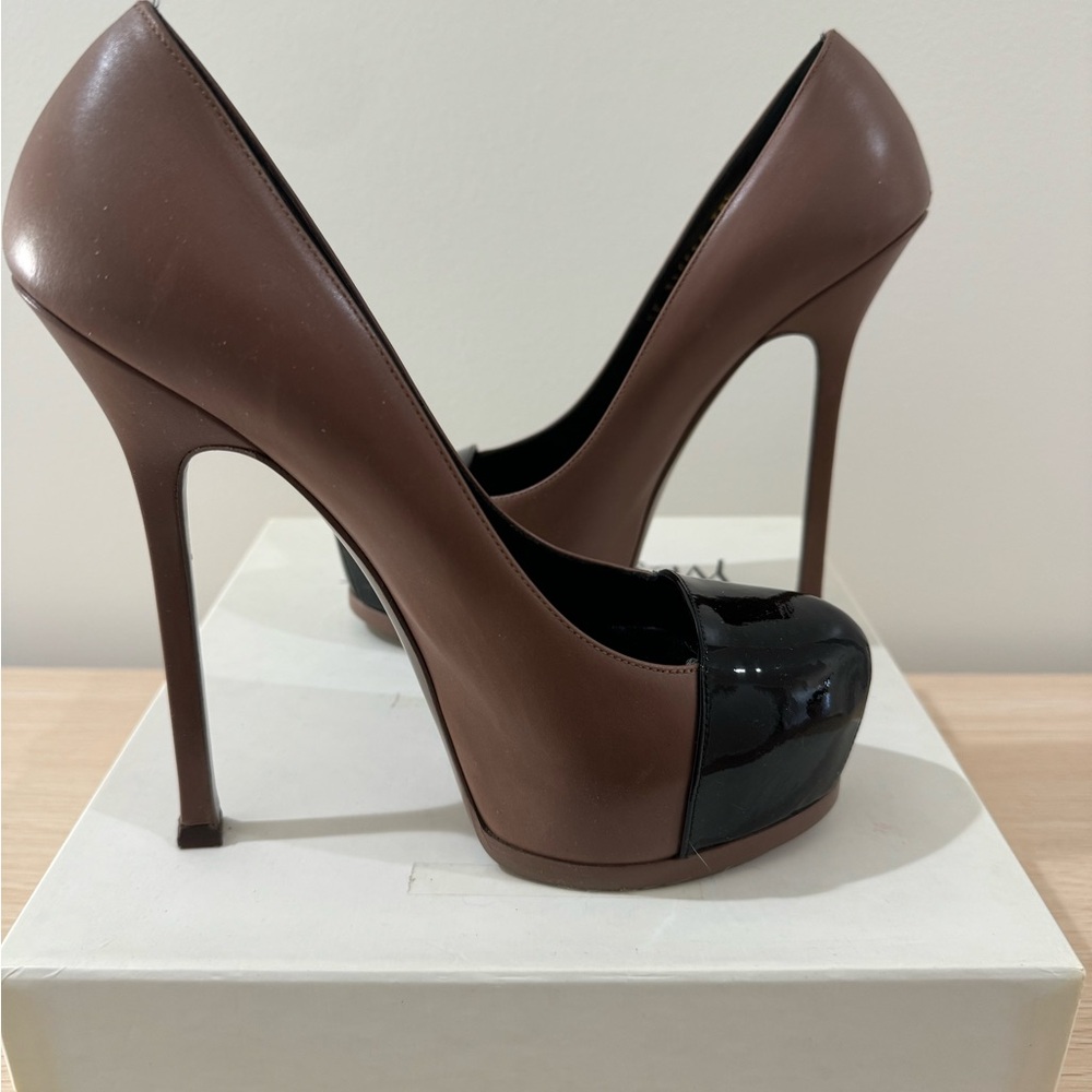 YSL Elegant Brown and Black Stiletto Heels